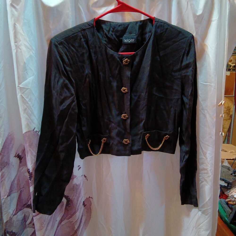 Vintage Leger jacket blazer Black gold chain and gold rope buttons